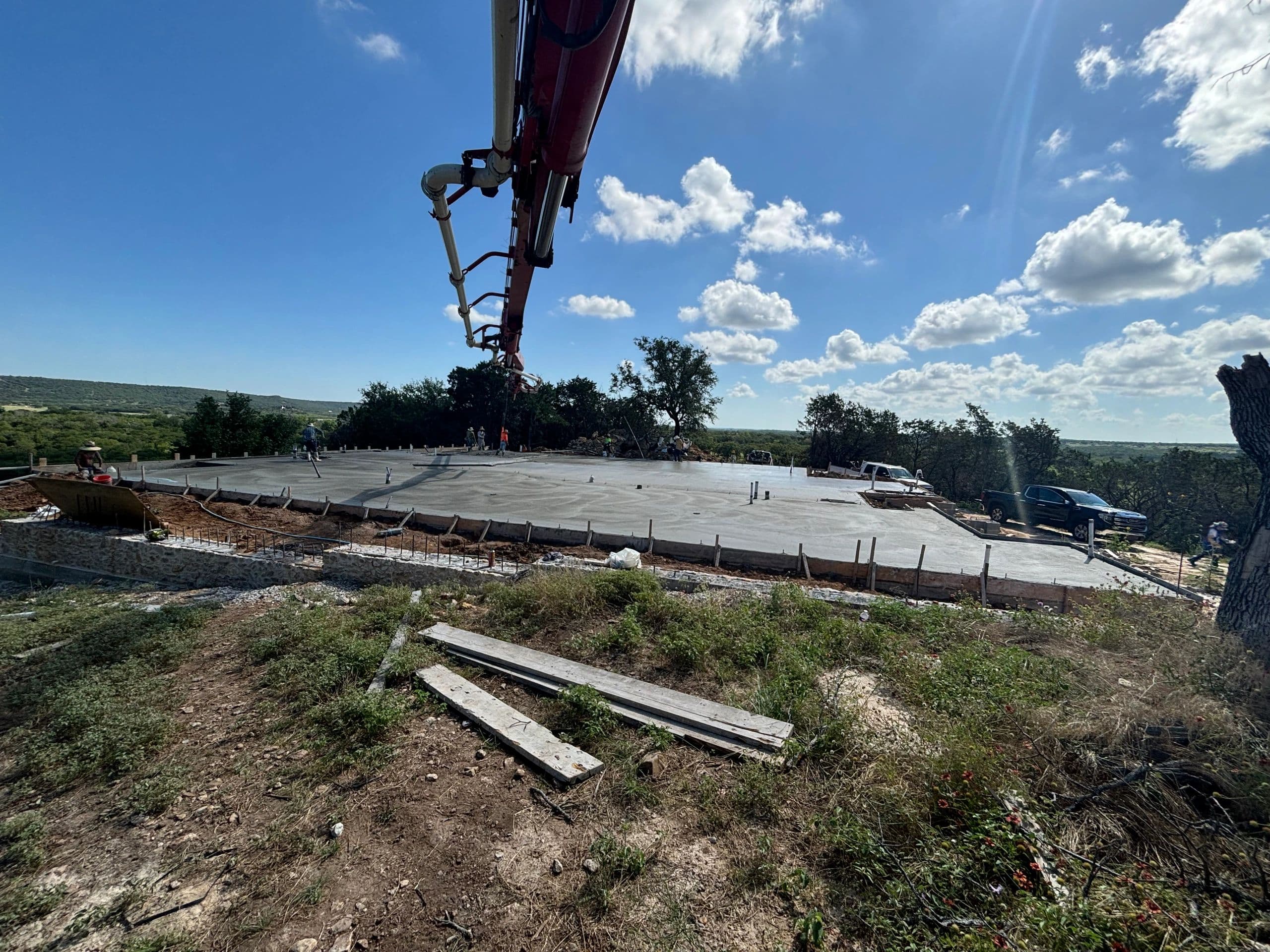 Hilltop foundation pour with pump truck, North Texas