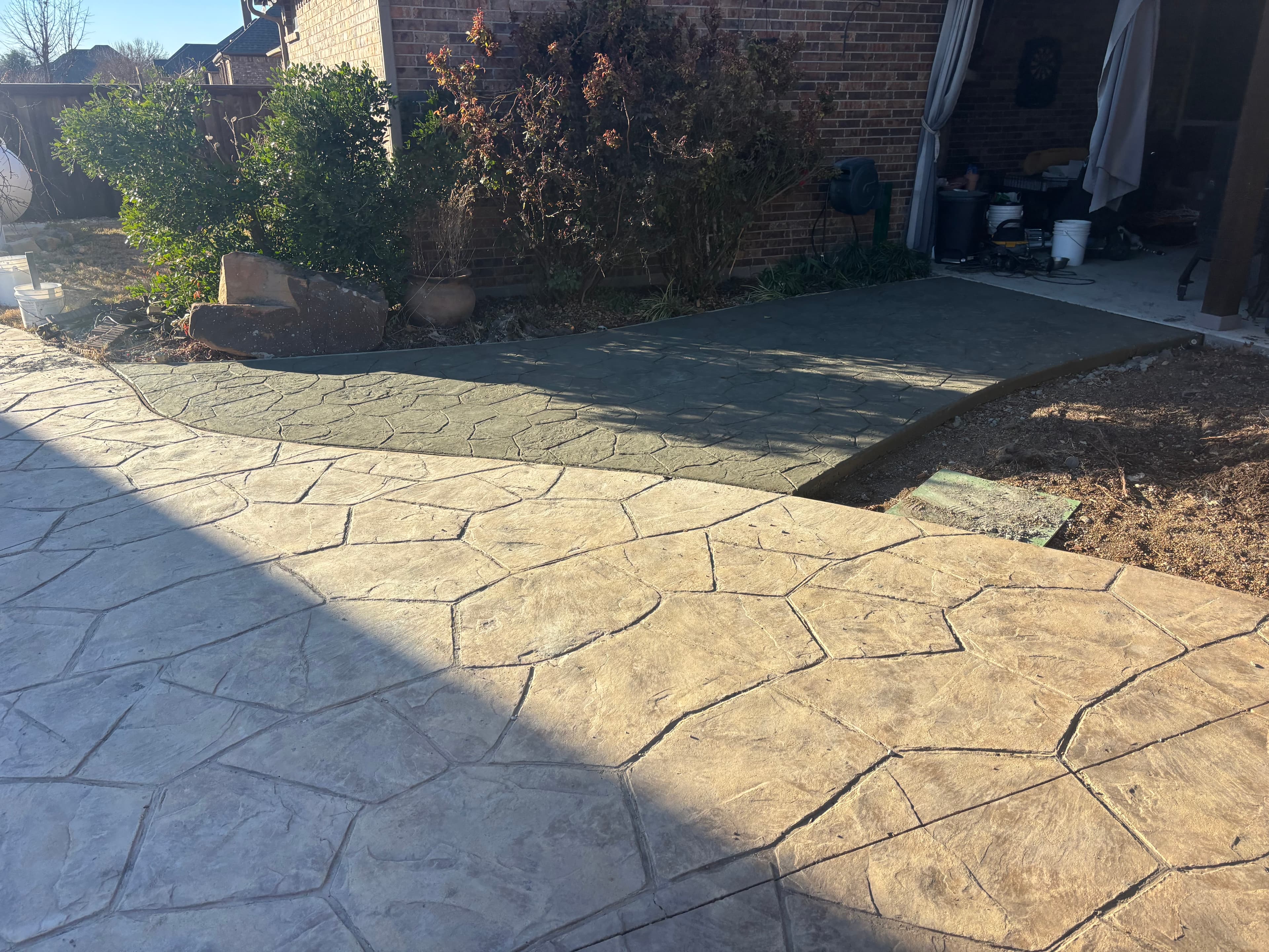 Finished stamped concrete patio in North Texas
